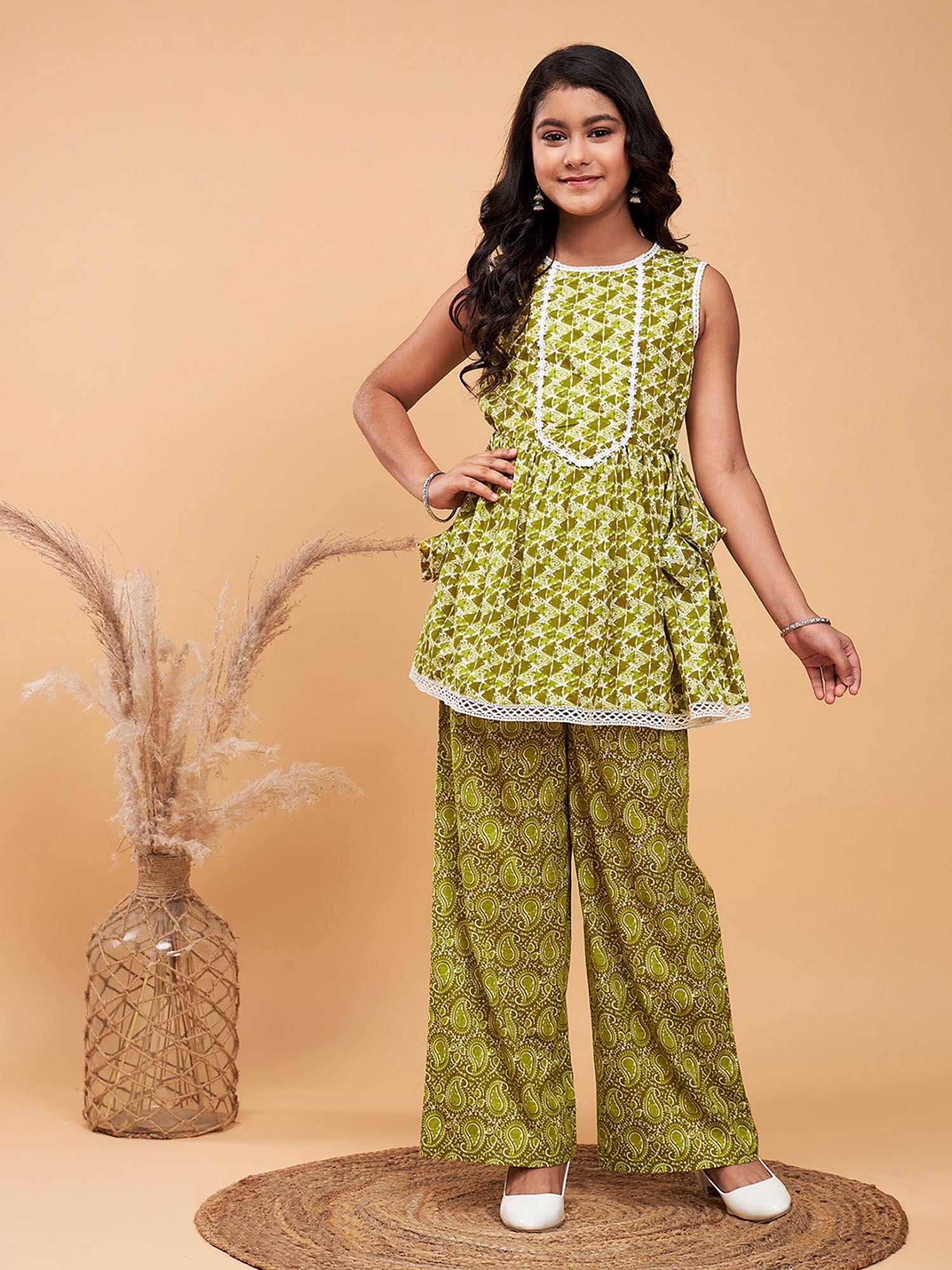 girls printed polyester kurti (set of 2)