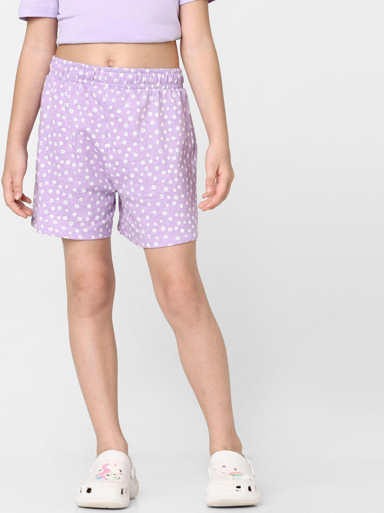 girls printed purple shorts