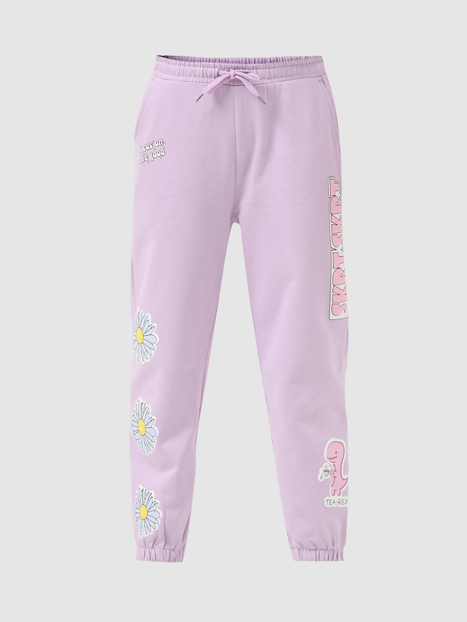 girls printed purple trackpants