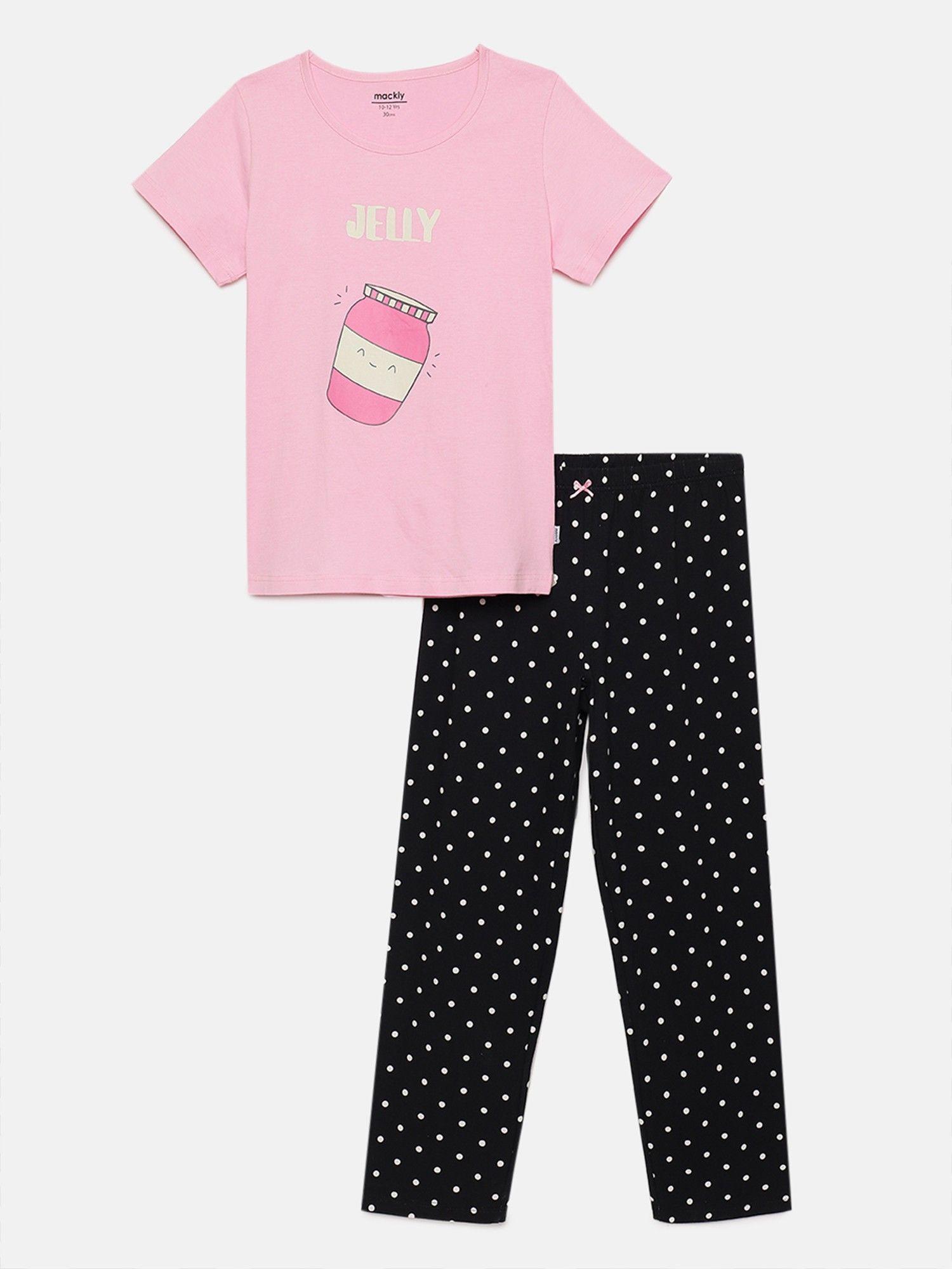 girls printed pyjama - pink (set of 2)