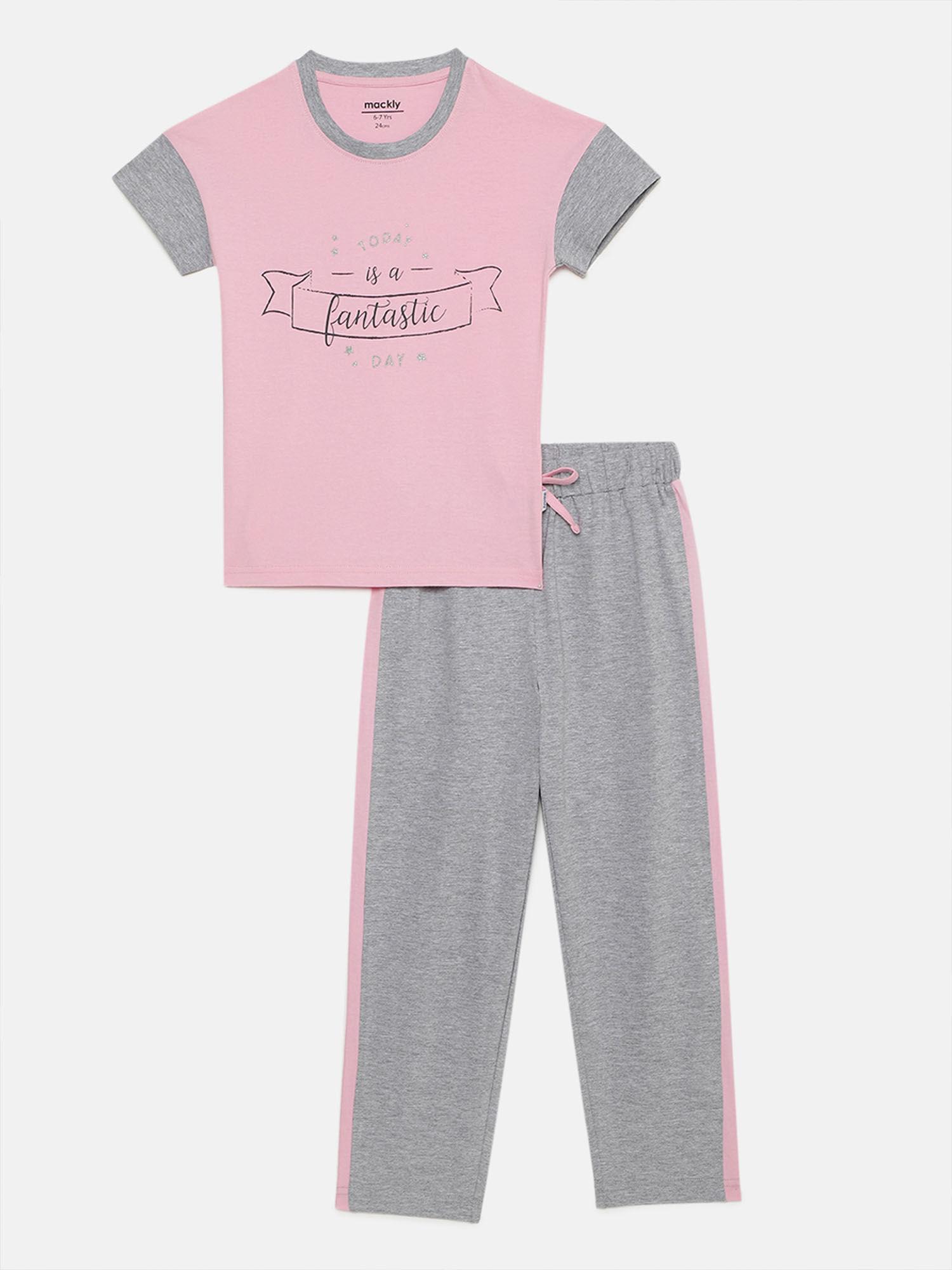 girls printed pyjama -pink (set of 2)