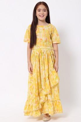 girls printed ready to wear lehenga & blouse - yellow