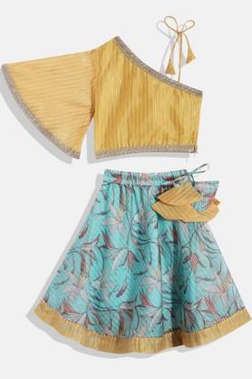 girls printed ready to wear lehenga & choli - mustard