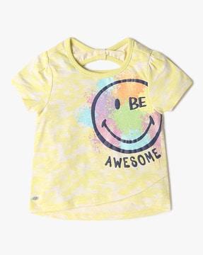 girls printed regular fit crew-neck top