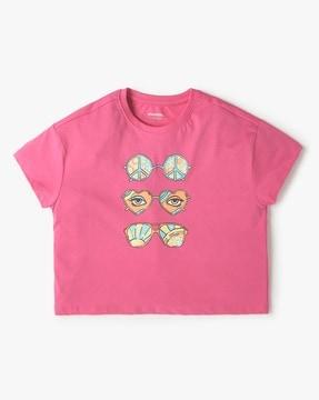 girls printed relaxed fit round-neck t-shirt