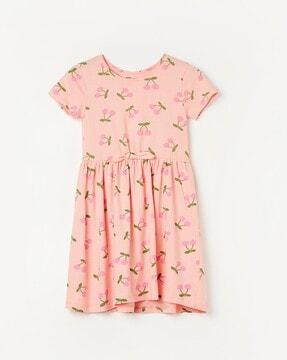 girls printed round-neck fit & flare dress