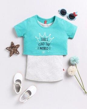 girls printed t-shirt with tank top