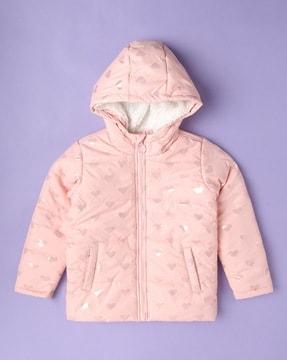 girls printed zip-front puffer jacket