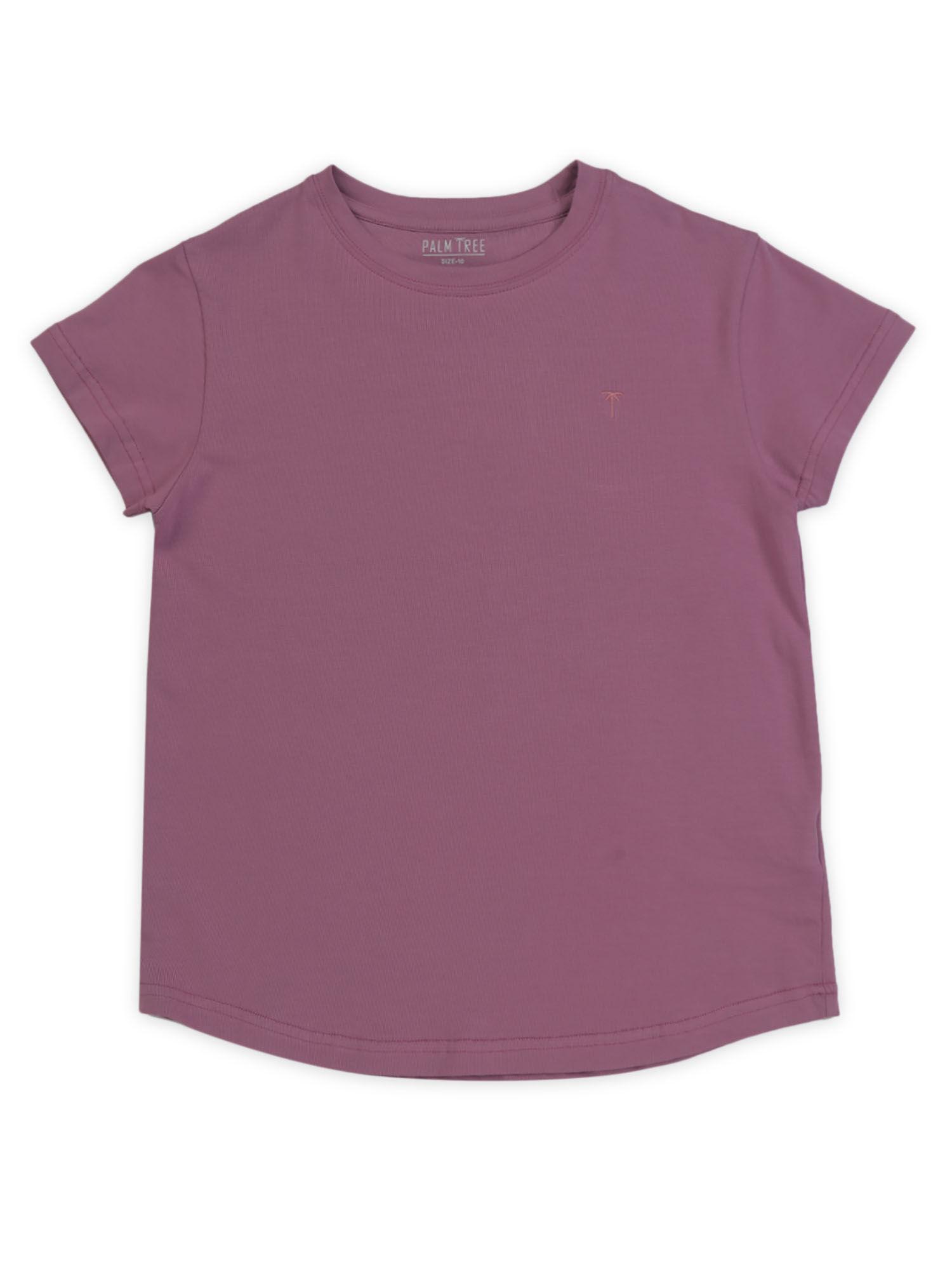 girls purple cotton solid knits top half sleeves