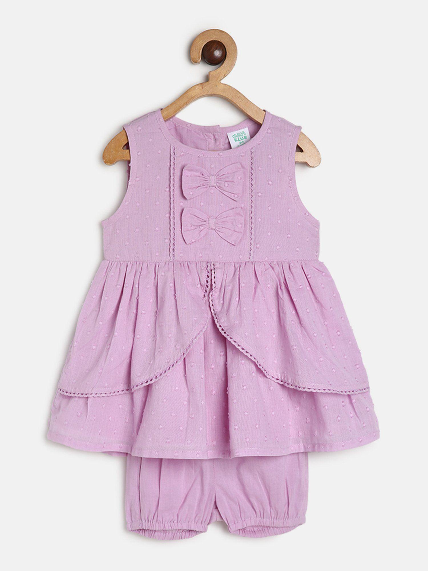 girls purple dress with bloomer & bow (set of 3)