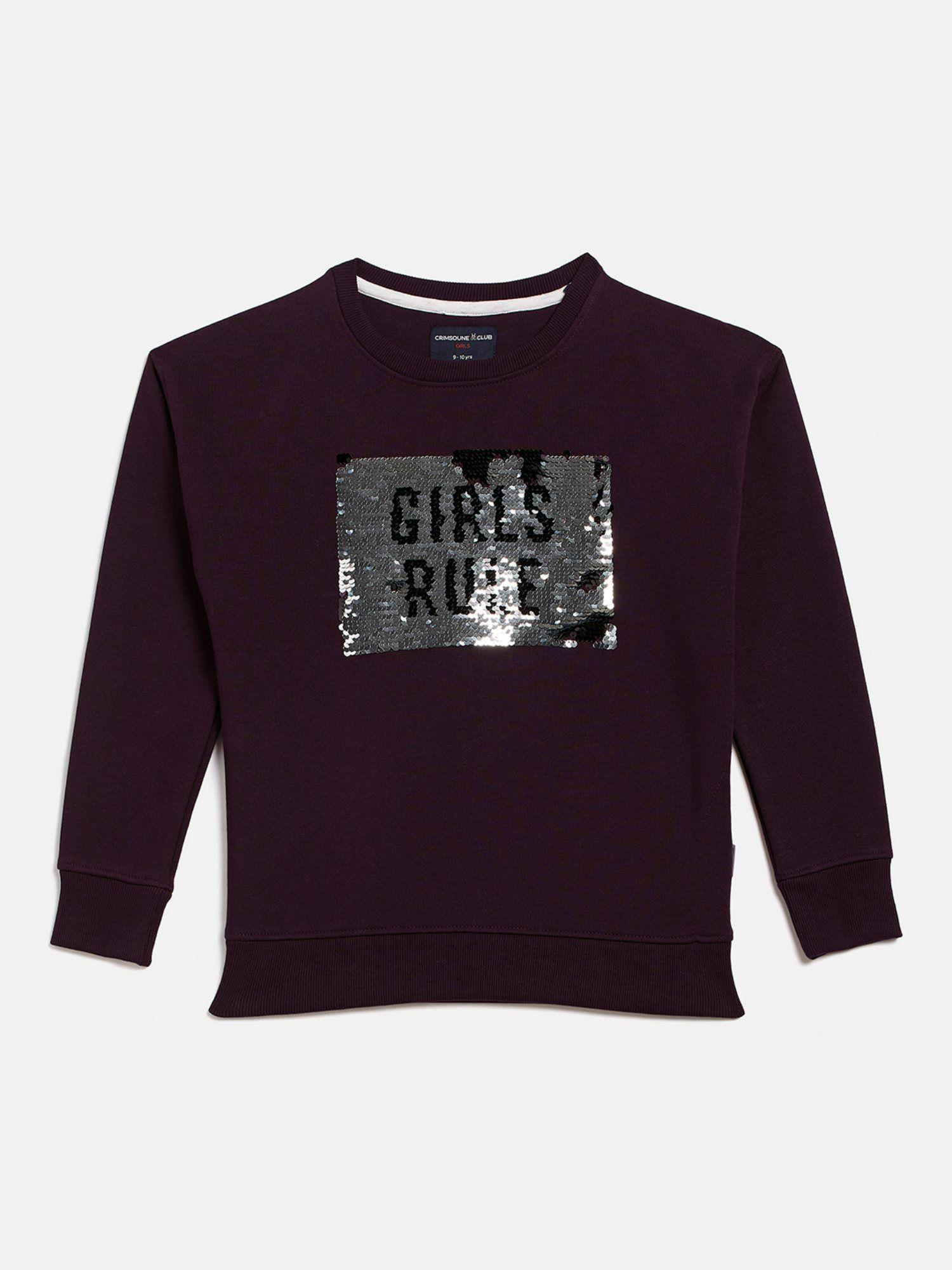 girls purple embellished round neck sweatshirt