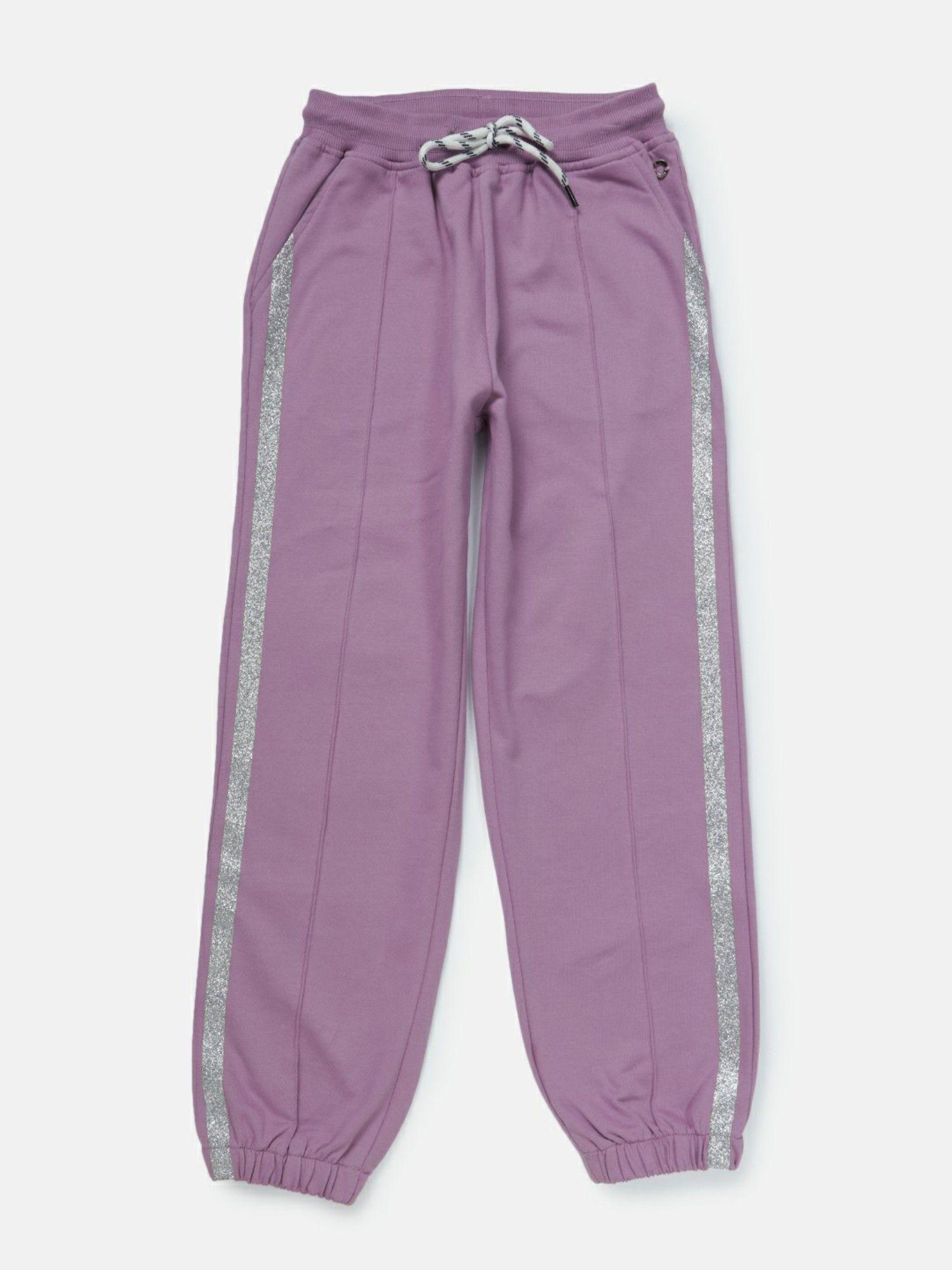 girls purple knitted stripes track pant