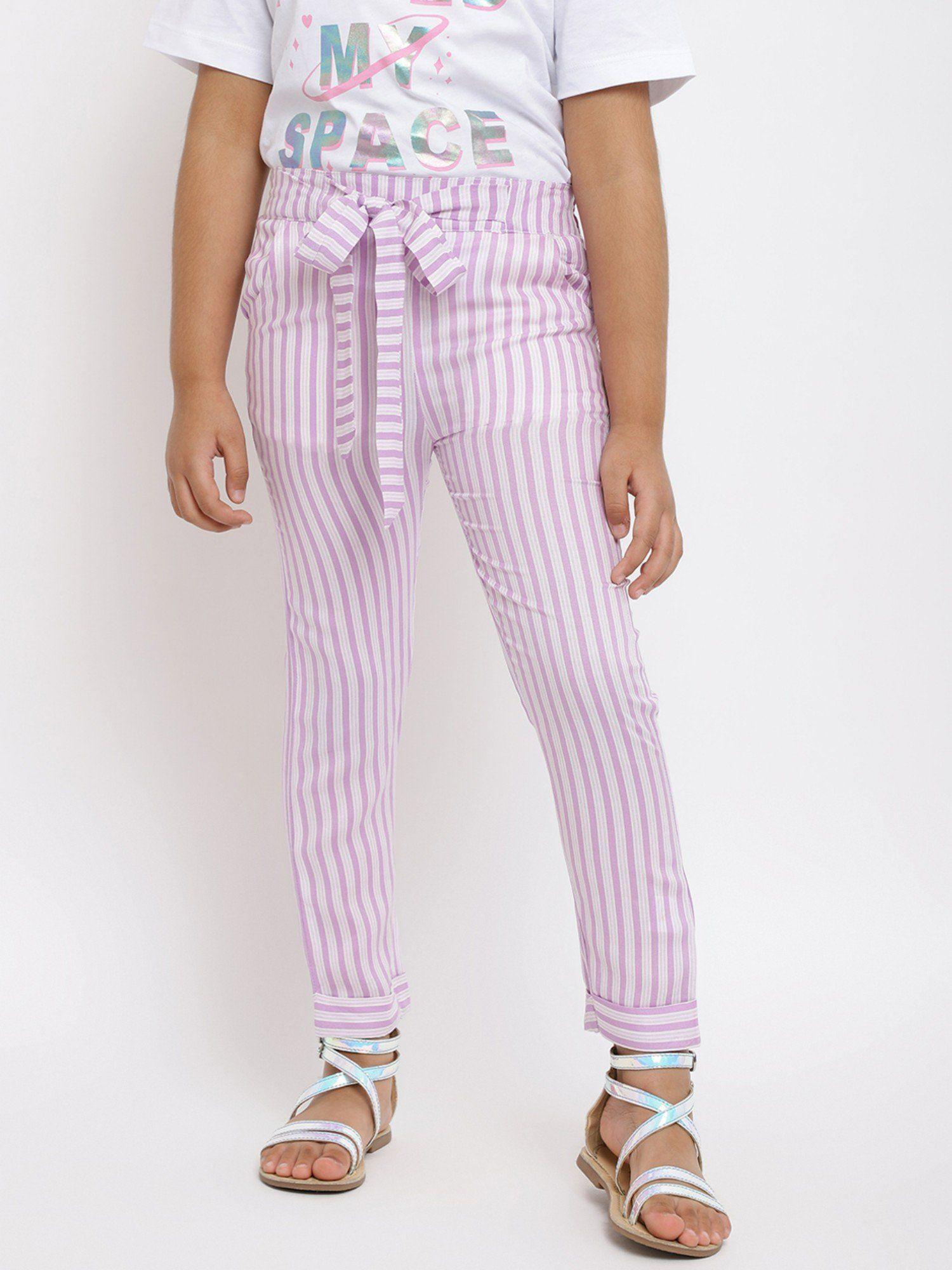 girls purple rayon stripe trouser