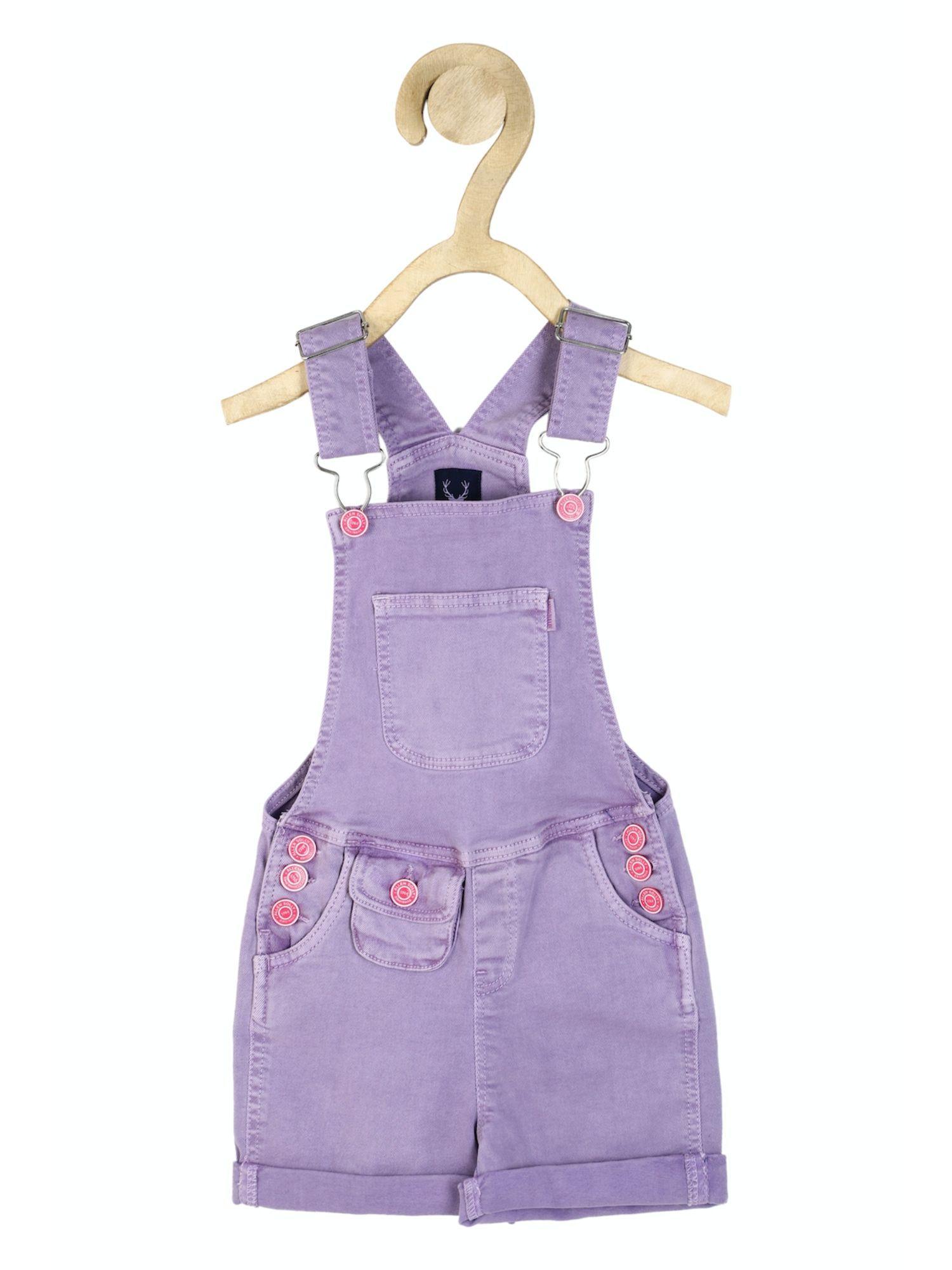 girls purple solid regular fit dungarees