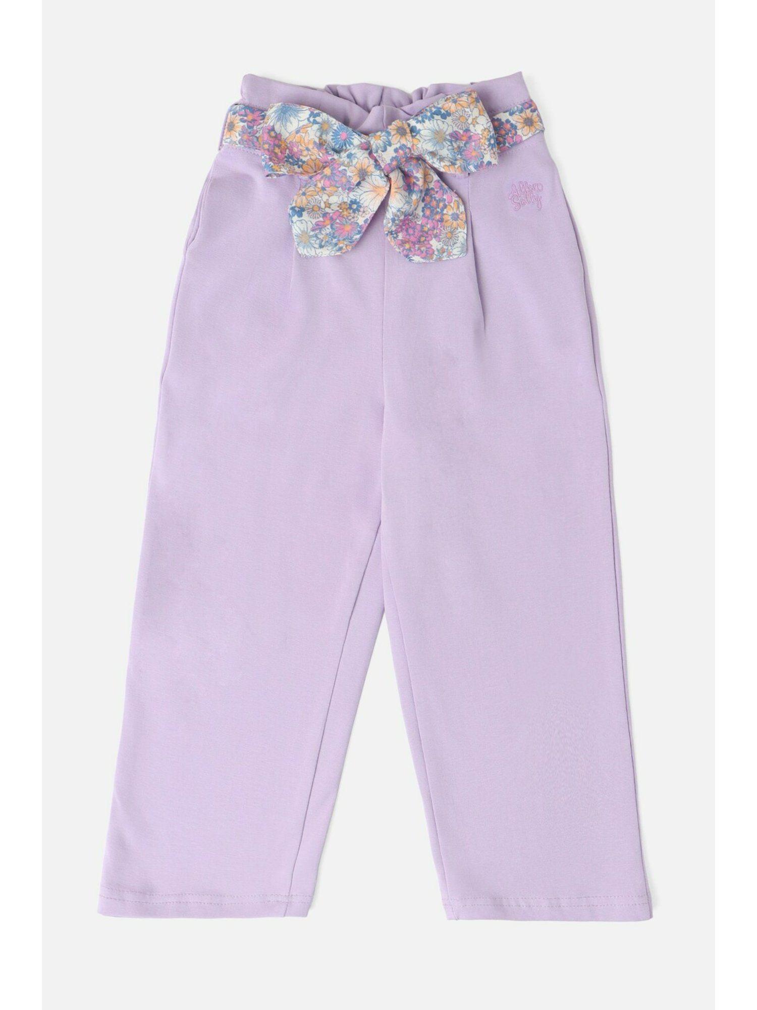 girls purple solid regular fit trousers