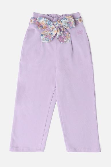 girls purple solid regular fit trousers