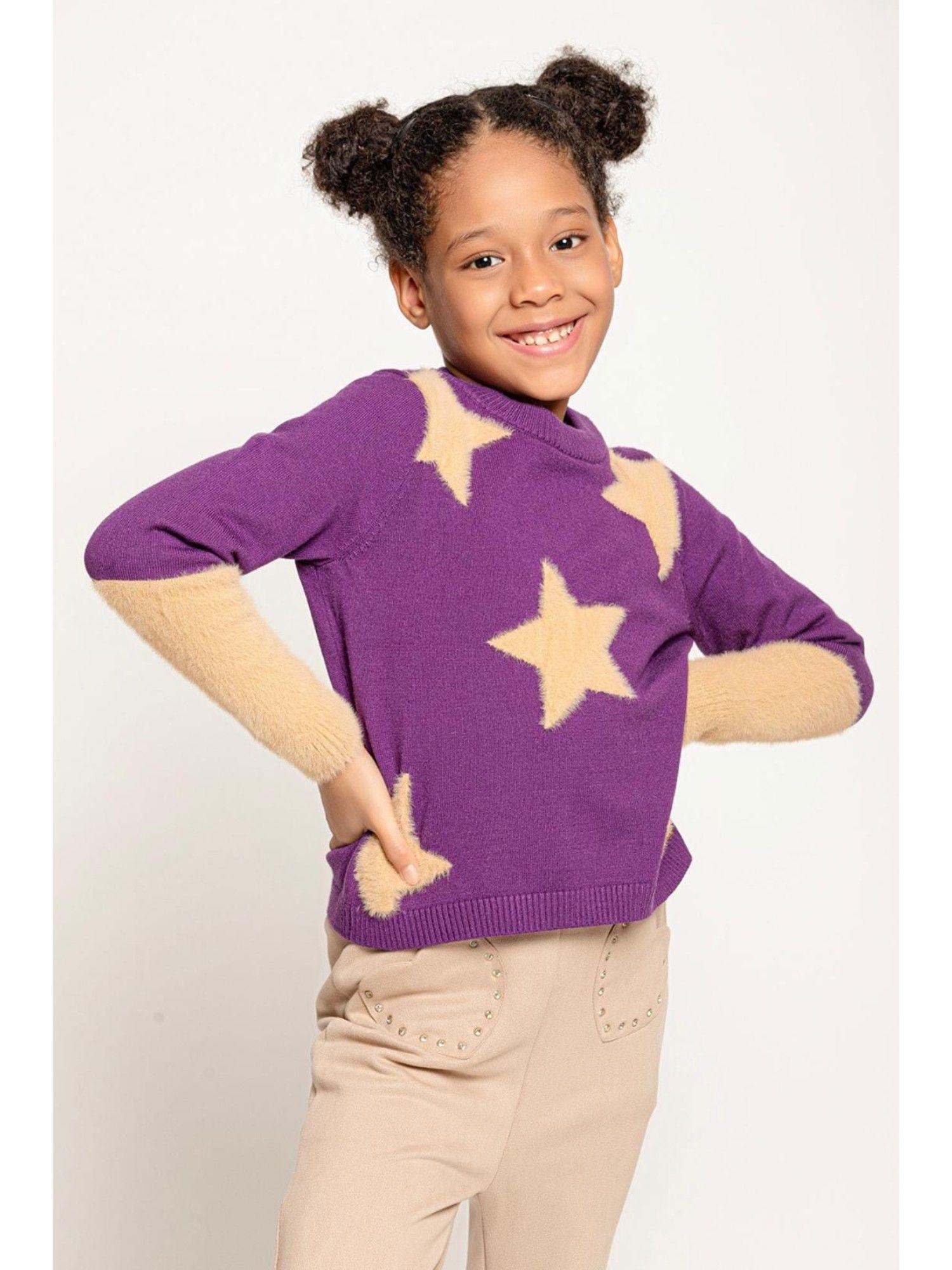 girls purple star print sweater