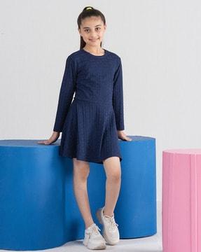 girls quilted round-neck fit & flare dress