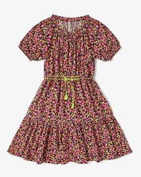 girls ray all-over floral print tiered dress