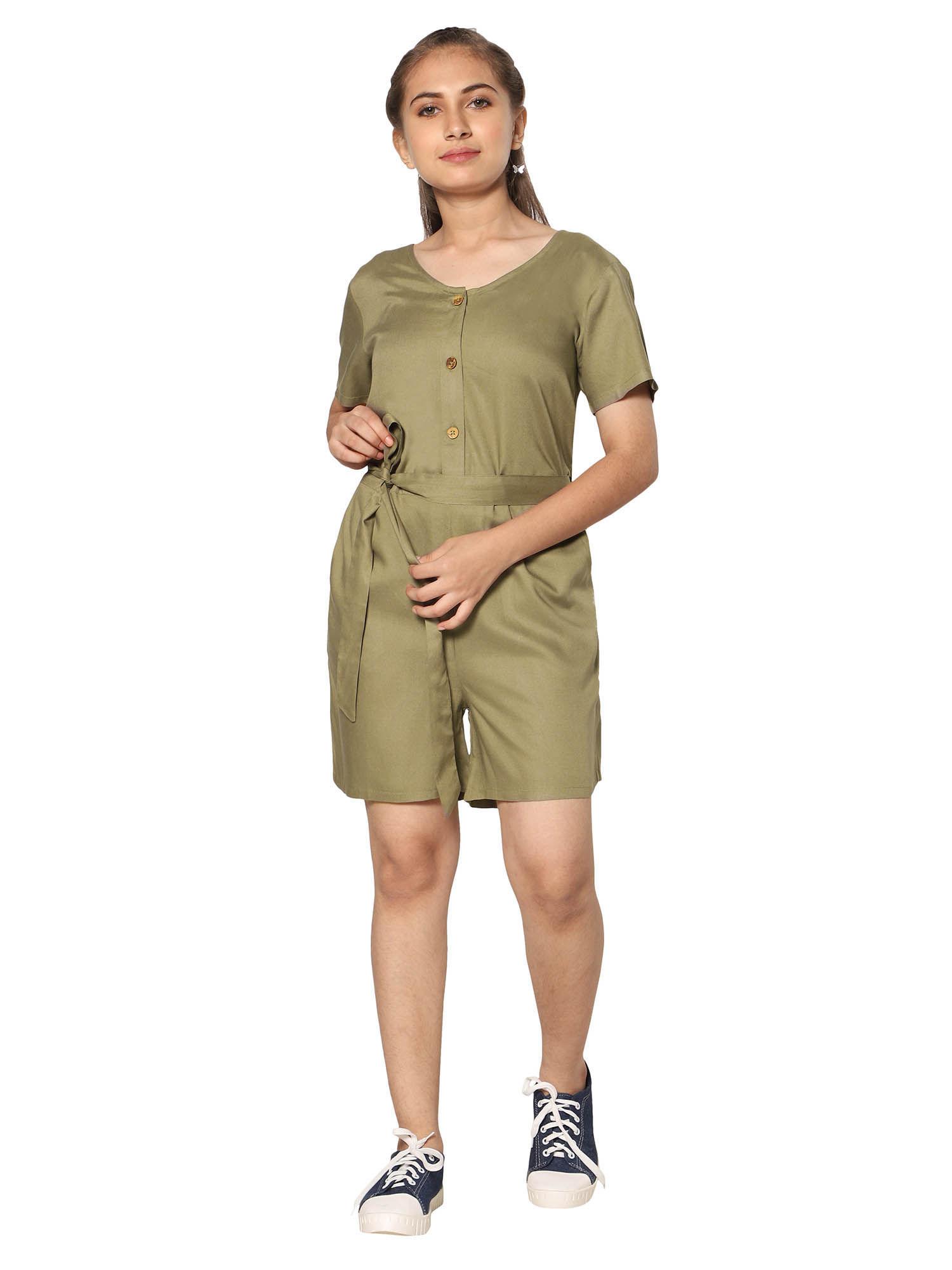 girls rayon play suit olive