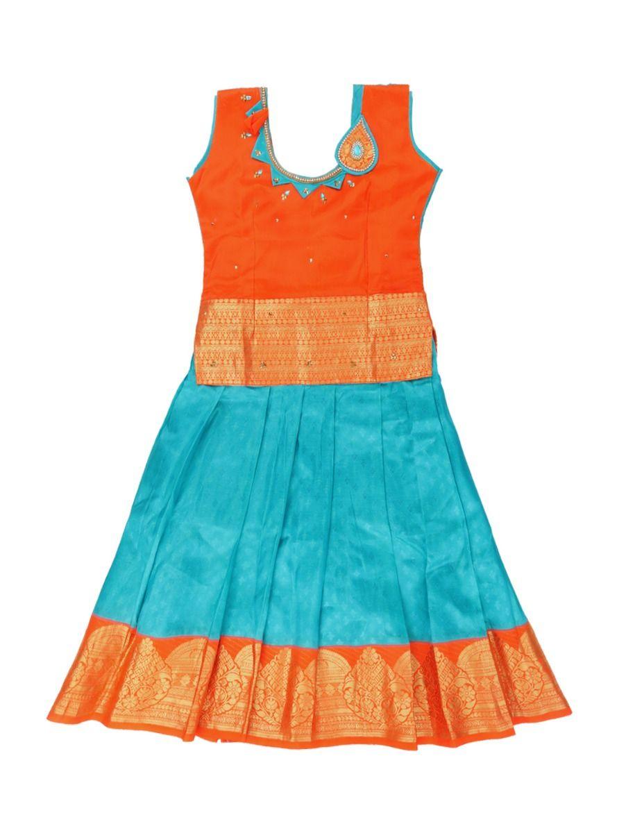 girls readymade silk orange pattu pavadai - pba3612014