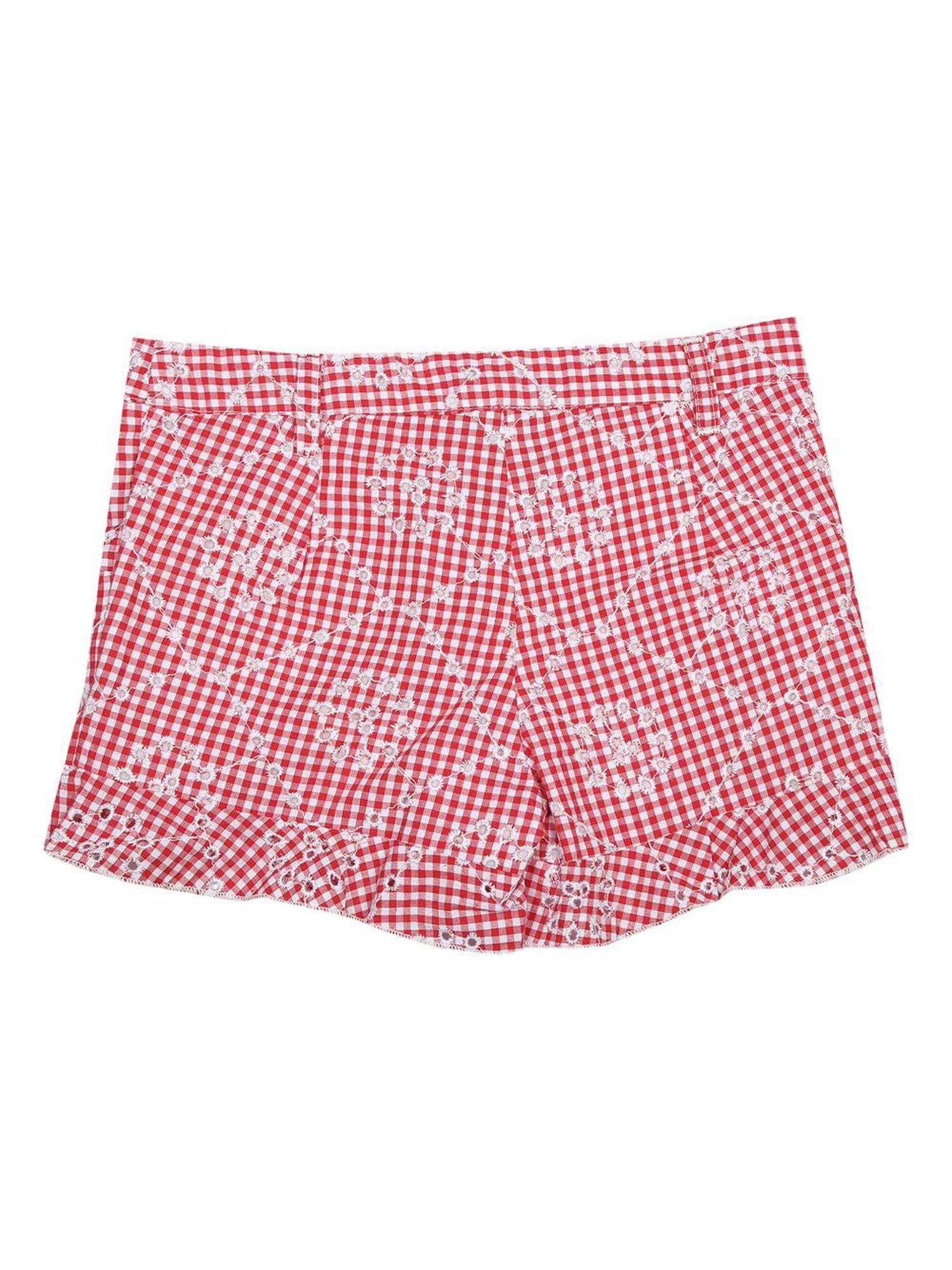 girls red checked shorts