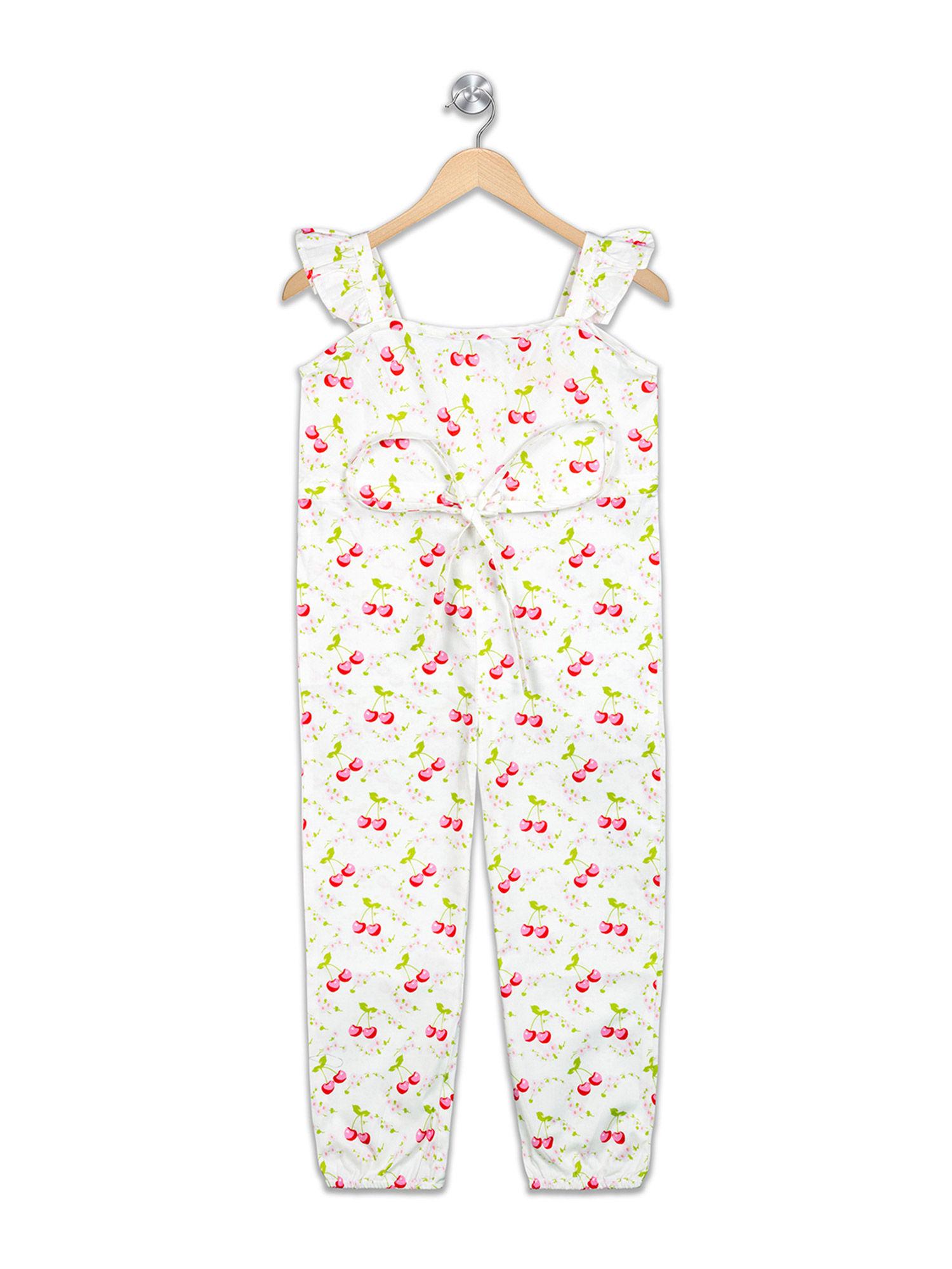 girls red cherry printed jumpsuit