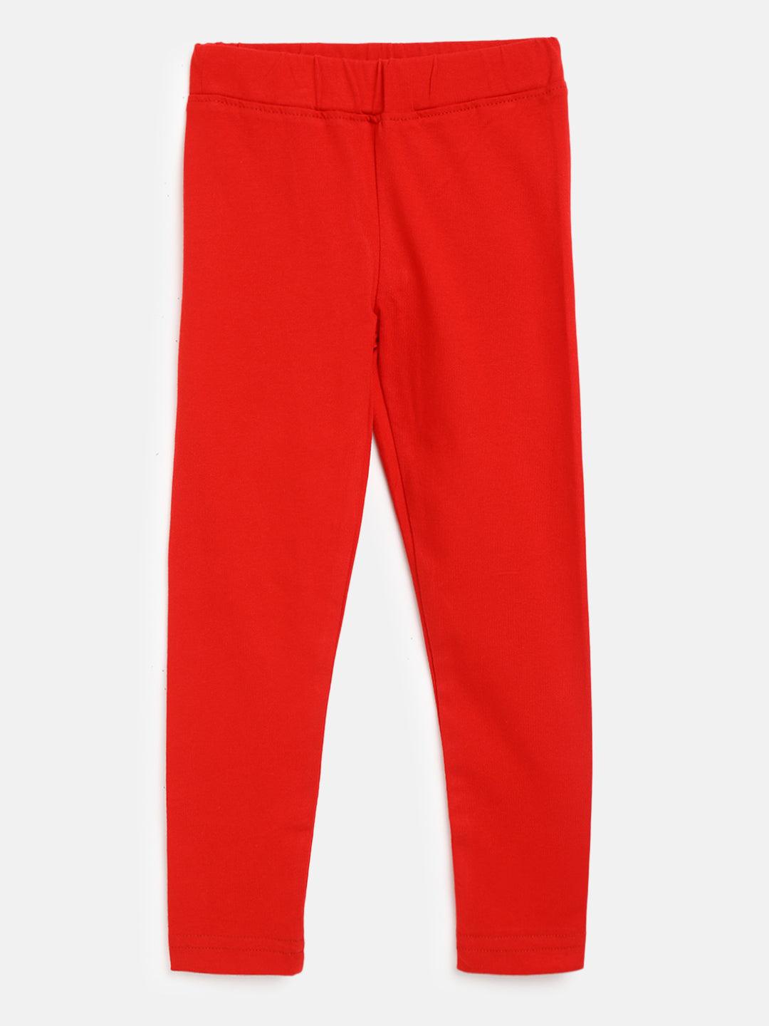 girls red cotton leggings