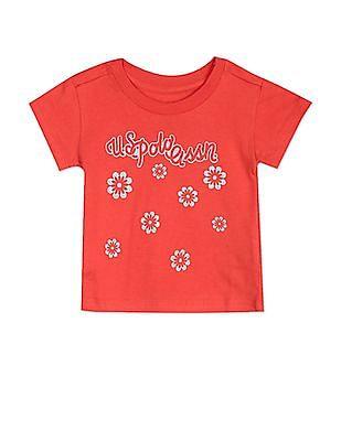 girls red crew neck graphic print t-shirt