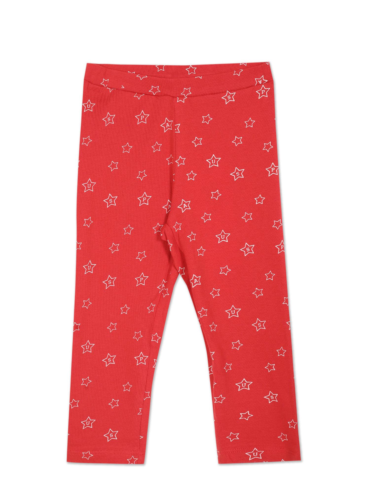 girls red mid rise printed track pants