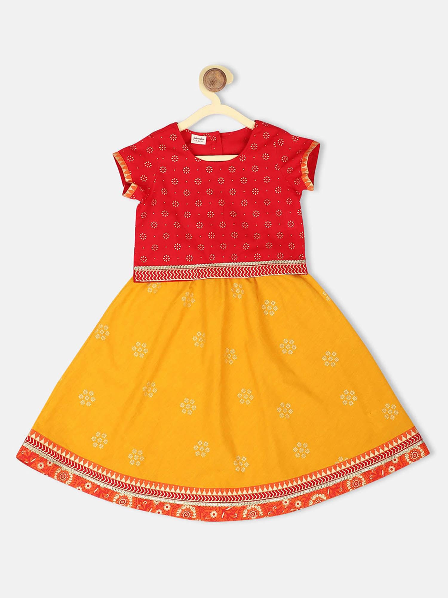 girls red printed lehenga set