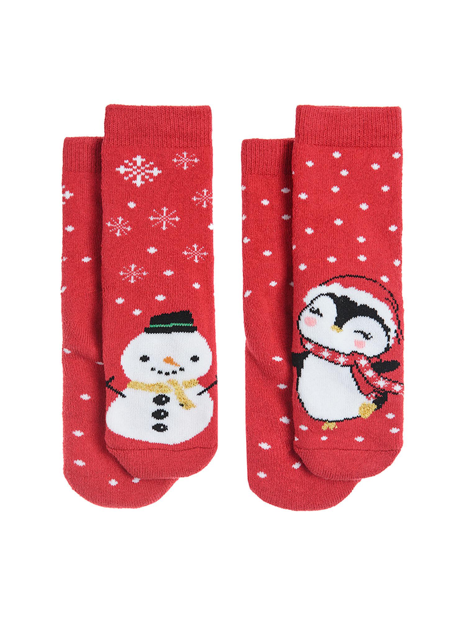 girls red printed socks (set of 2)