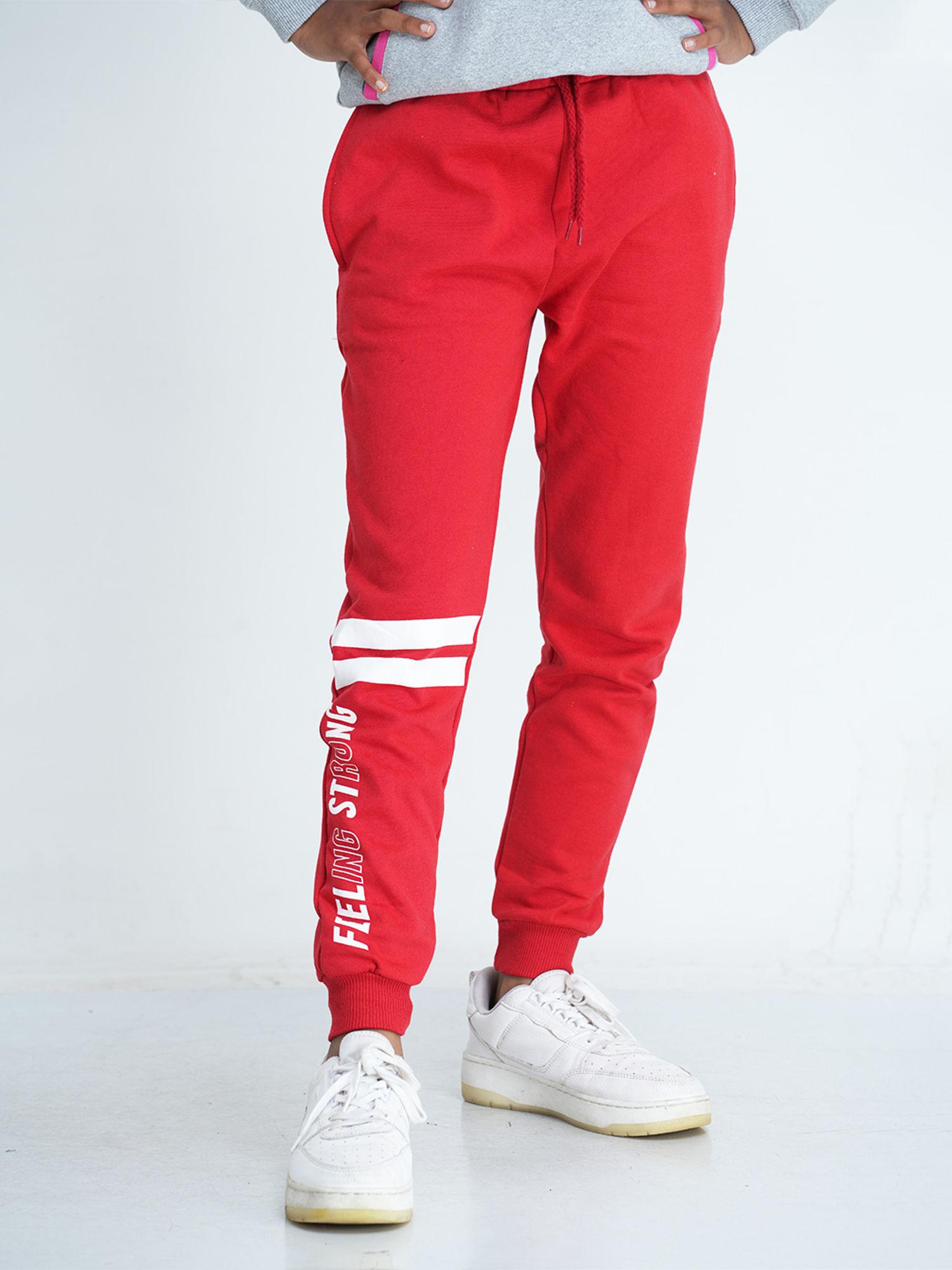 girls red printed track pant