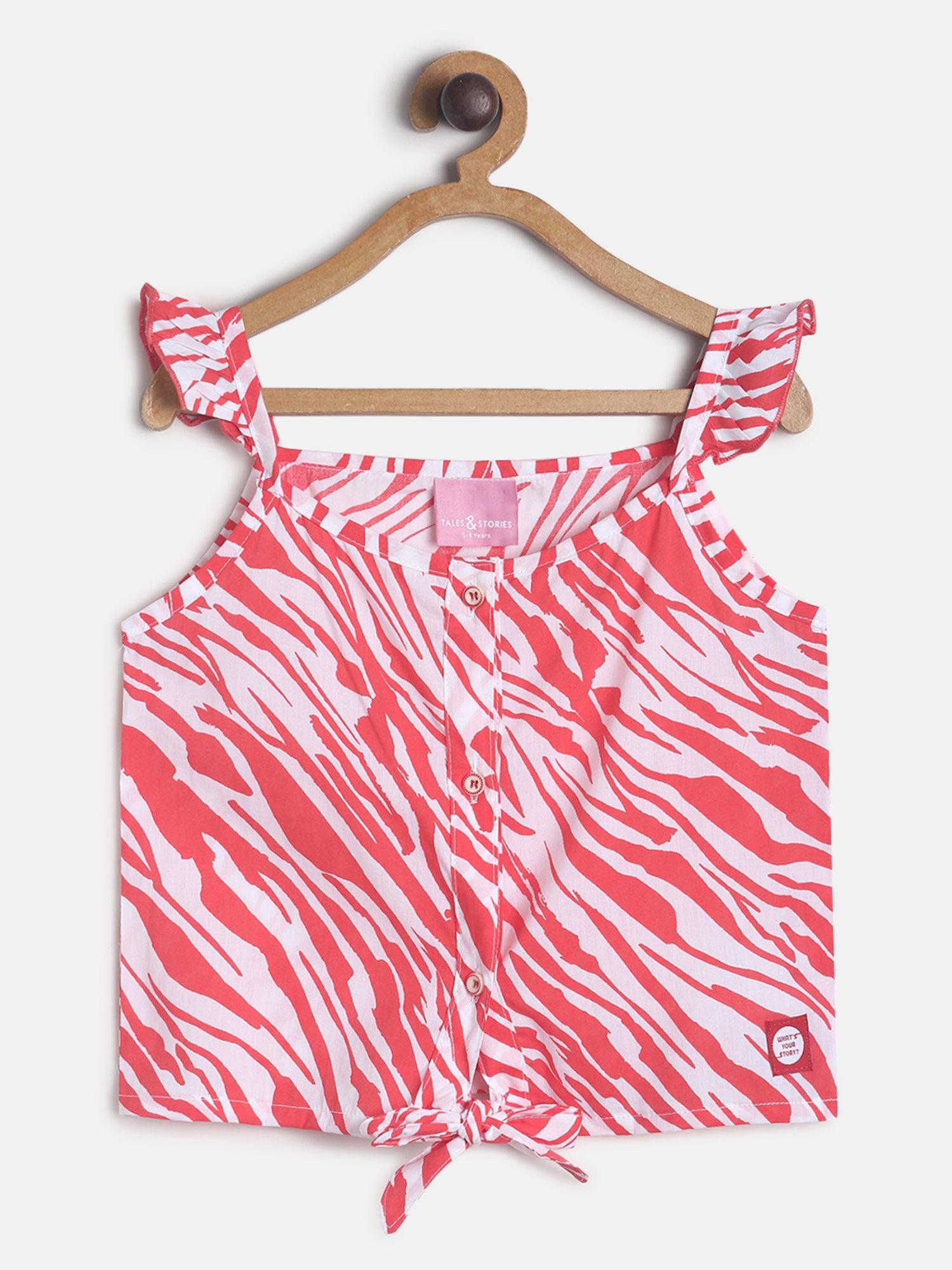 girls red rayon printed top