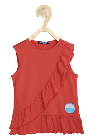 girls red solid casual top