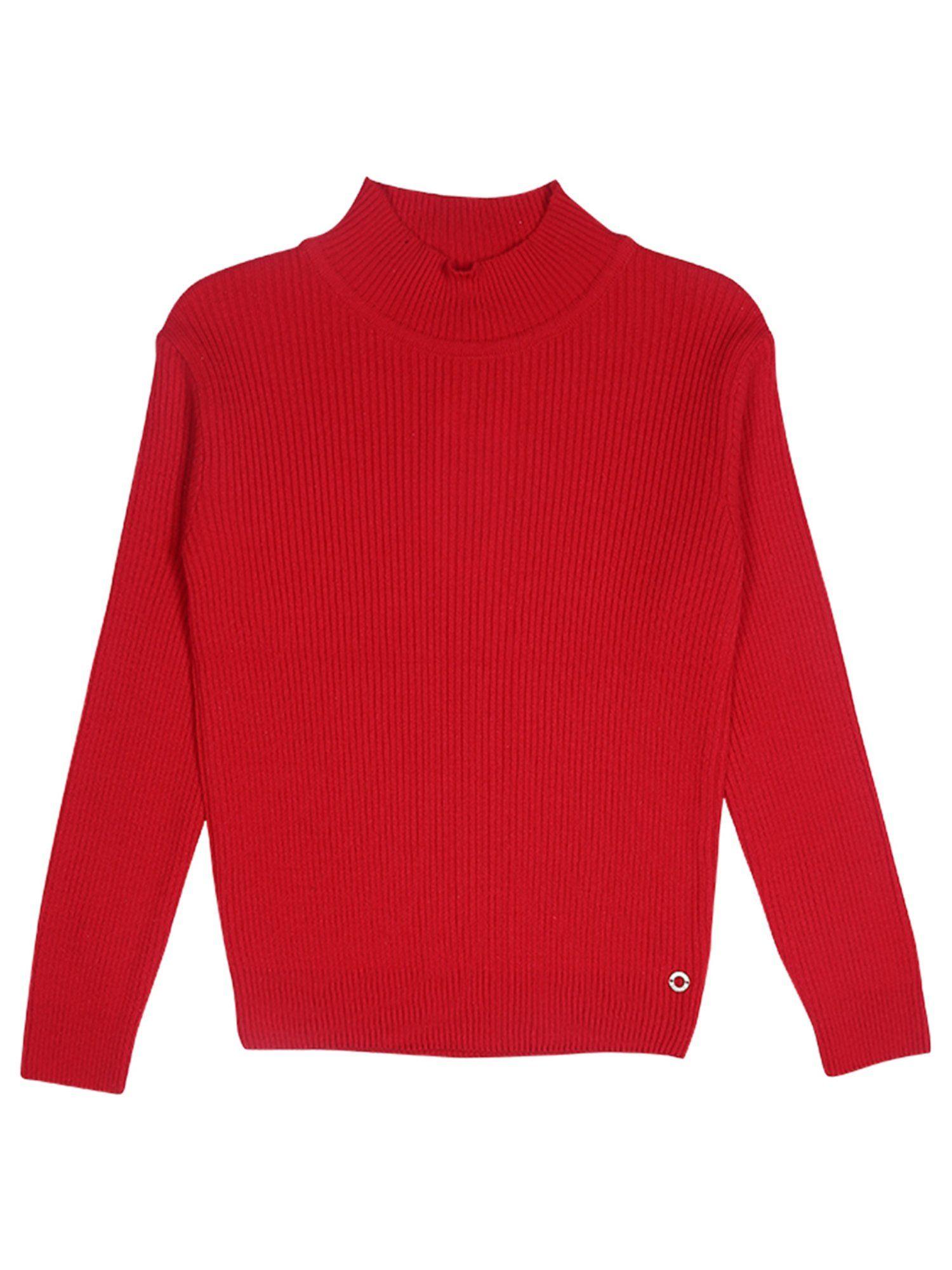 girls red solid cotton skivvy full sleeves