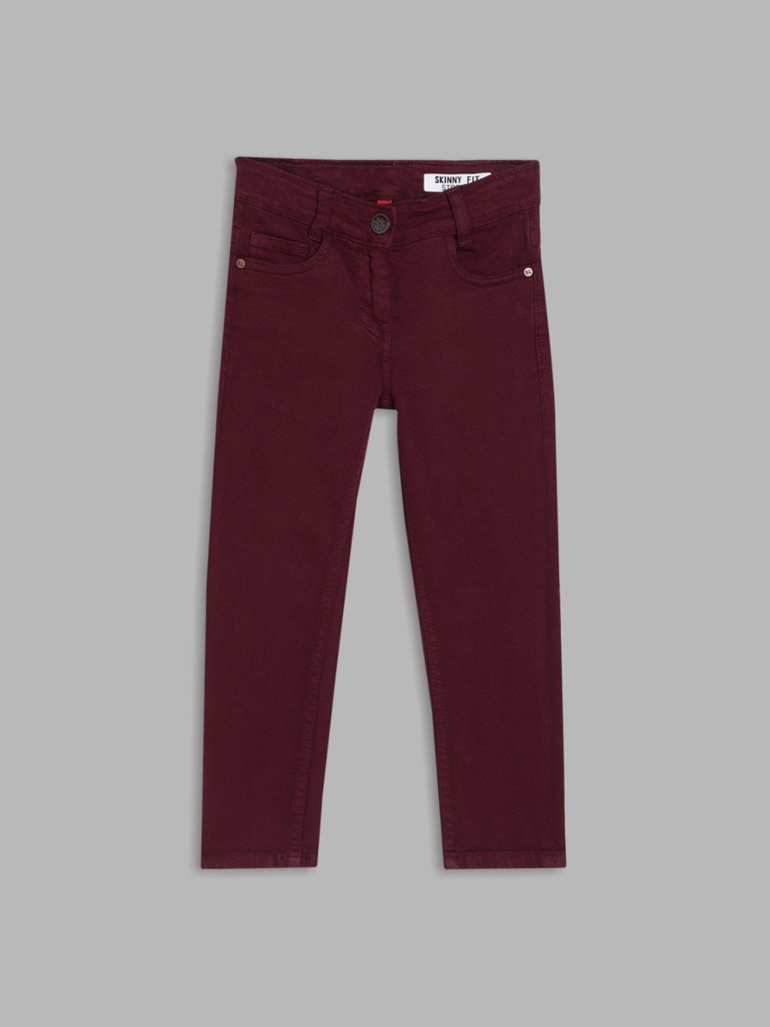 girls red solid fitted jeans