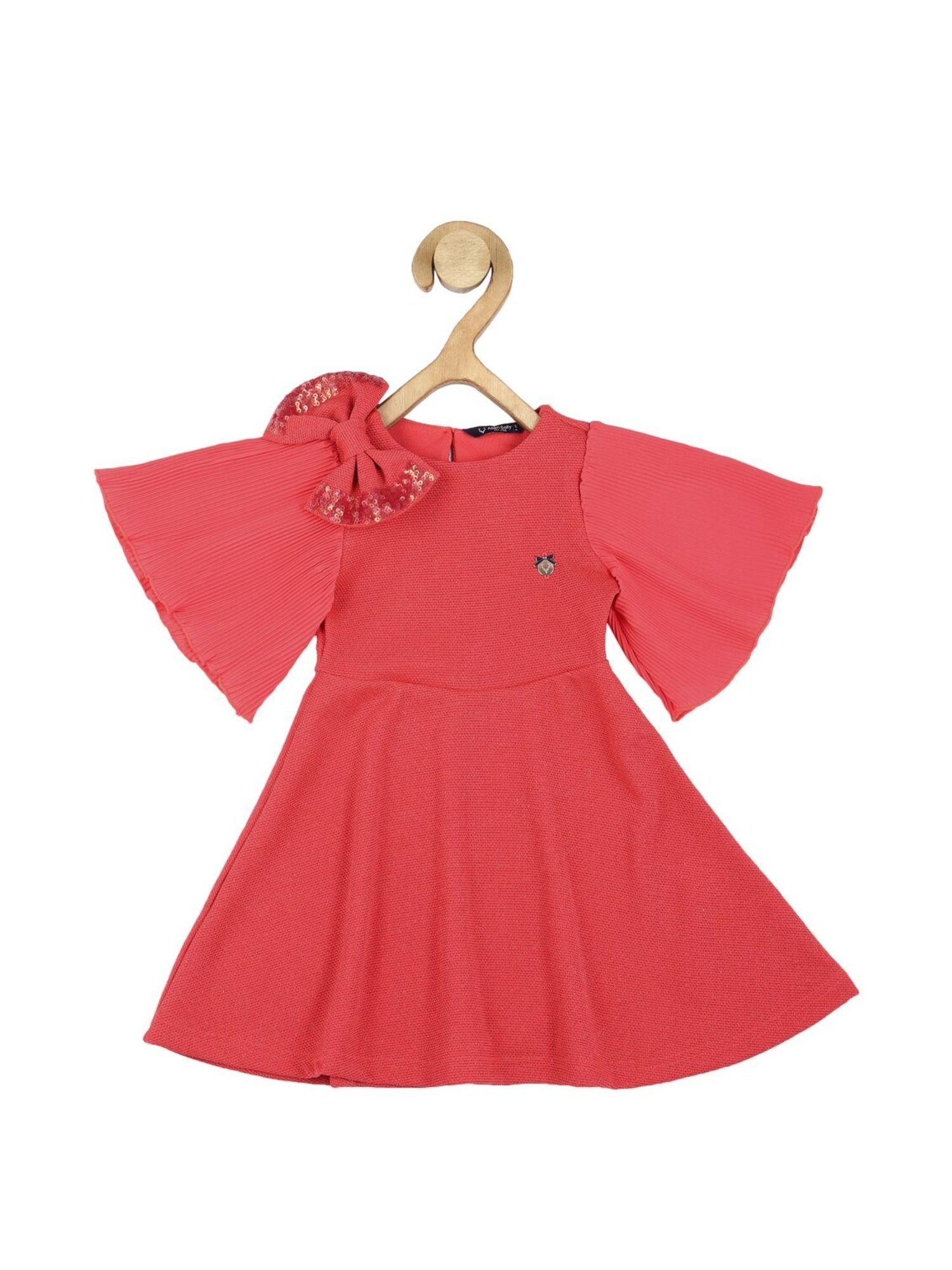 girls red solid regular fit party dress