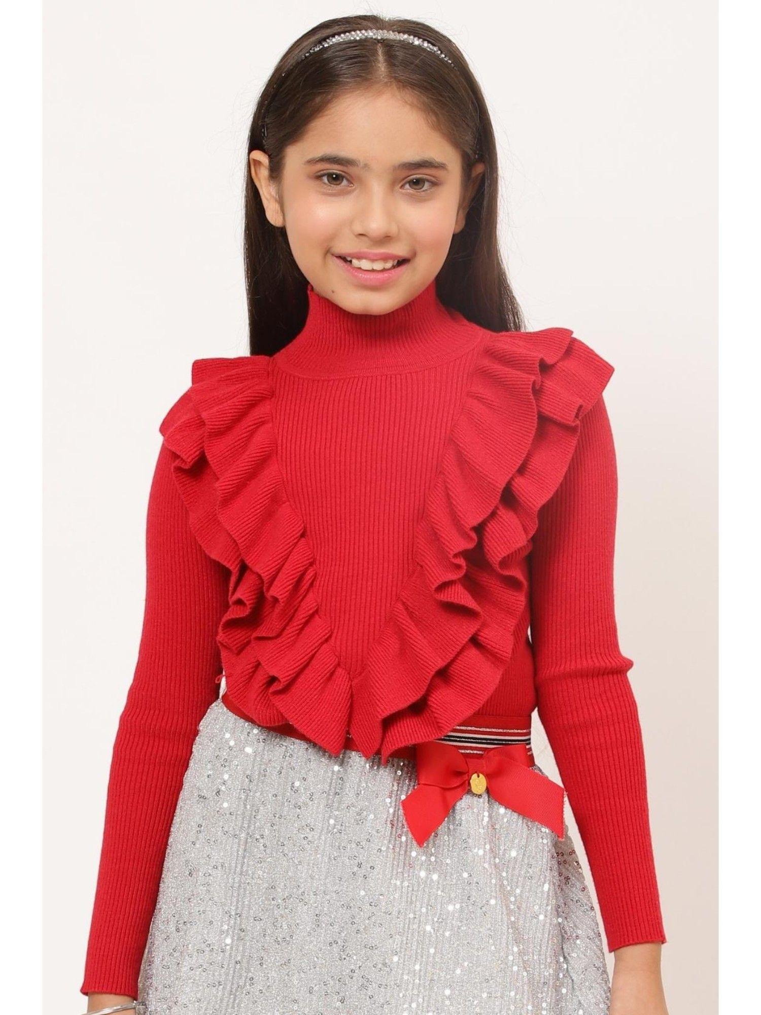girls red solid sweater