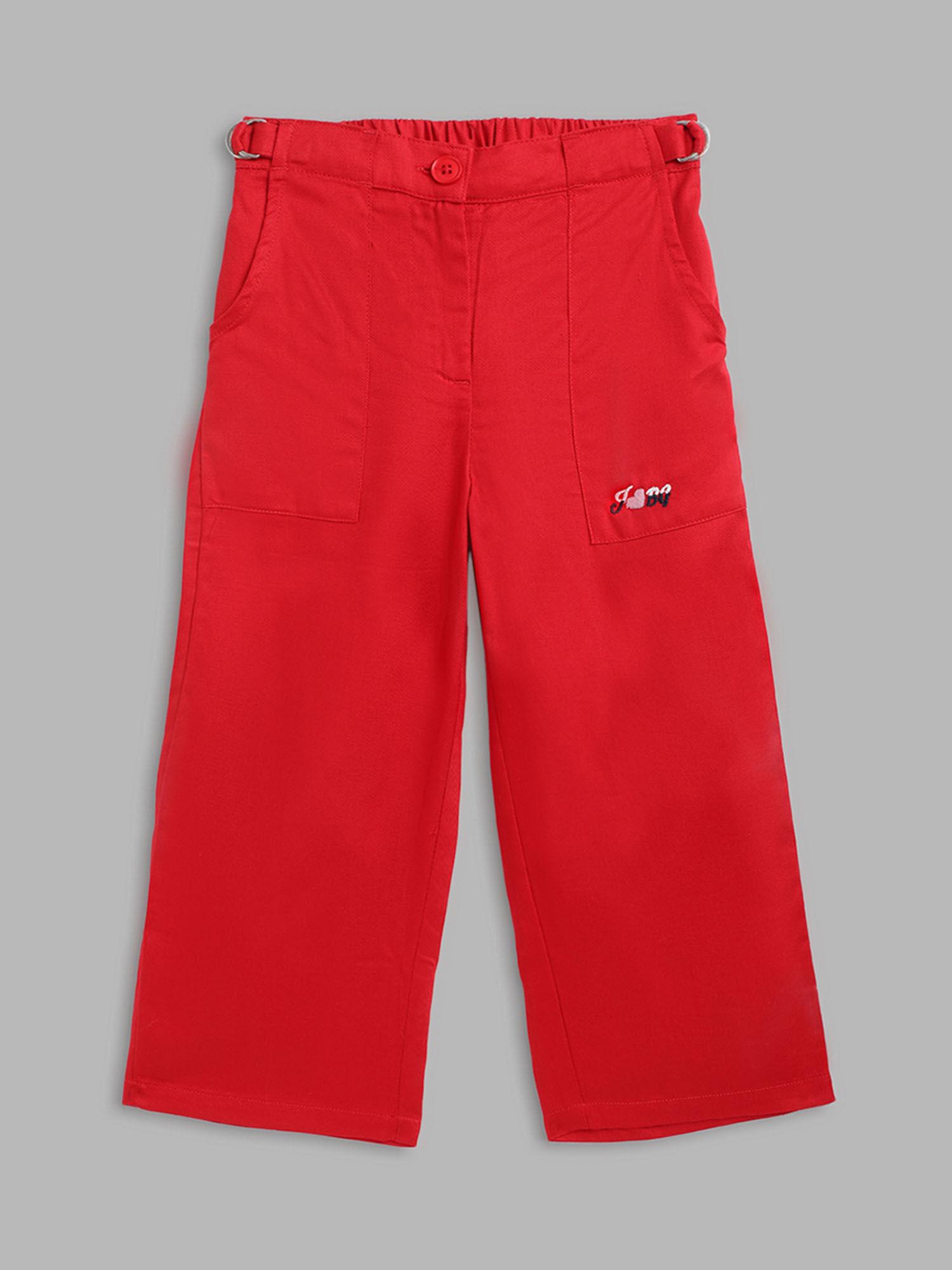 girls red solid trouser