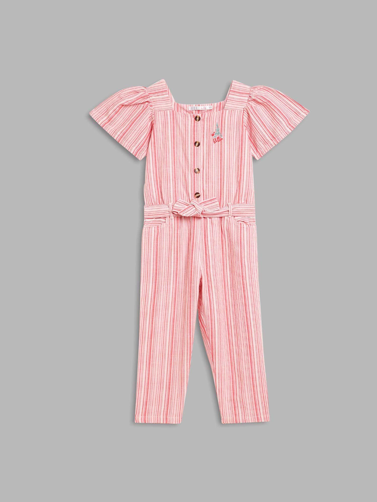 girls red striped jumpsuit