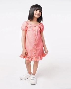 girls regular fit a-line dress with gathers