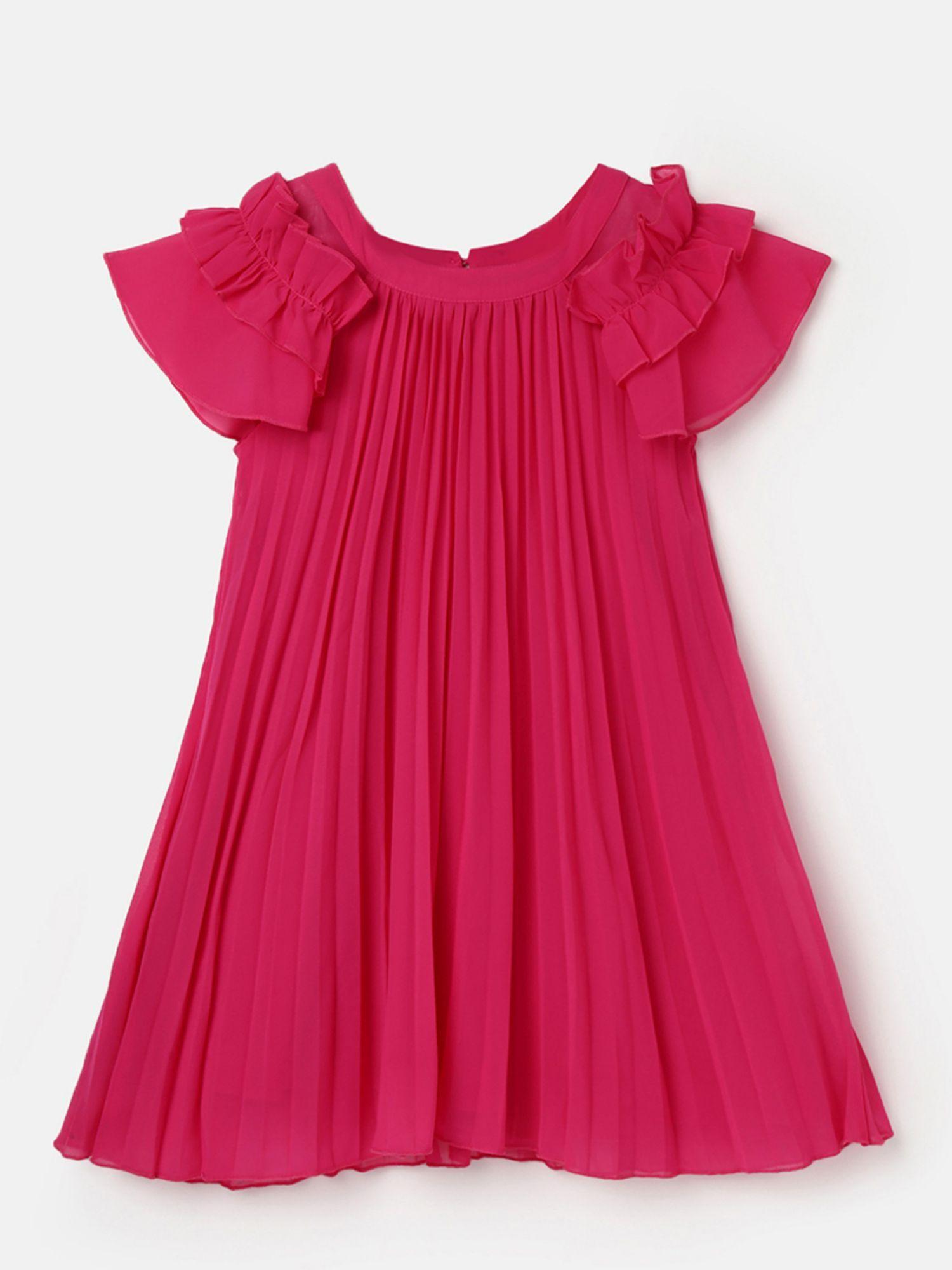 girls regular fit round neck pleated dresses