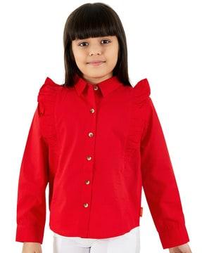 girls regular fit shirt with spread collar