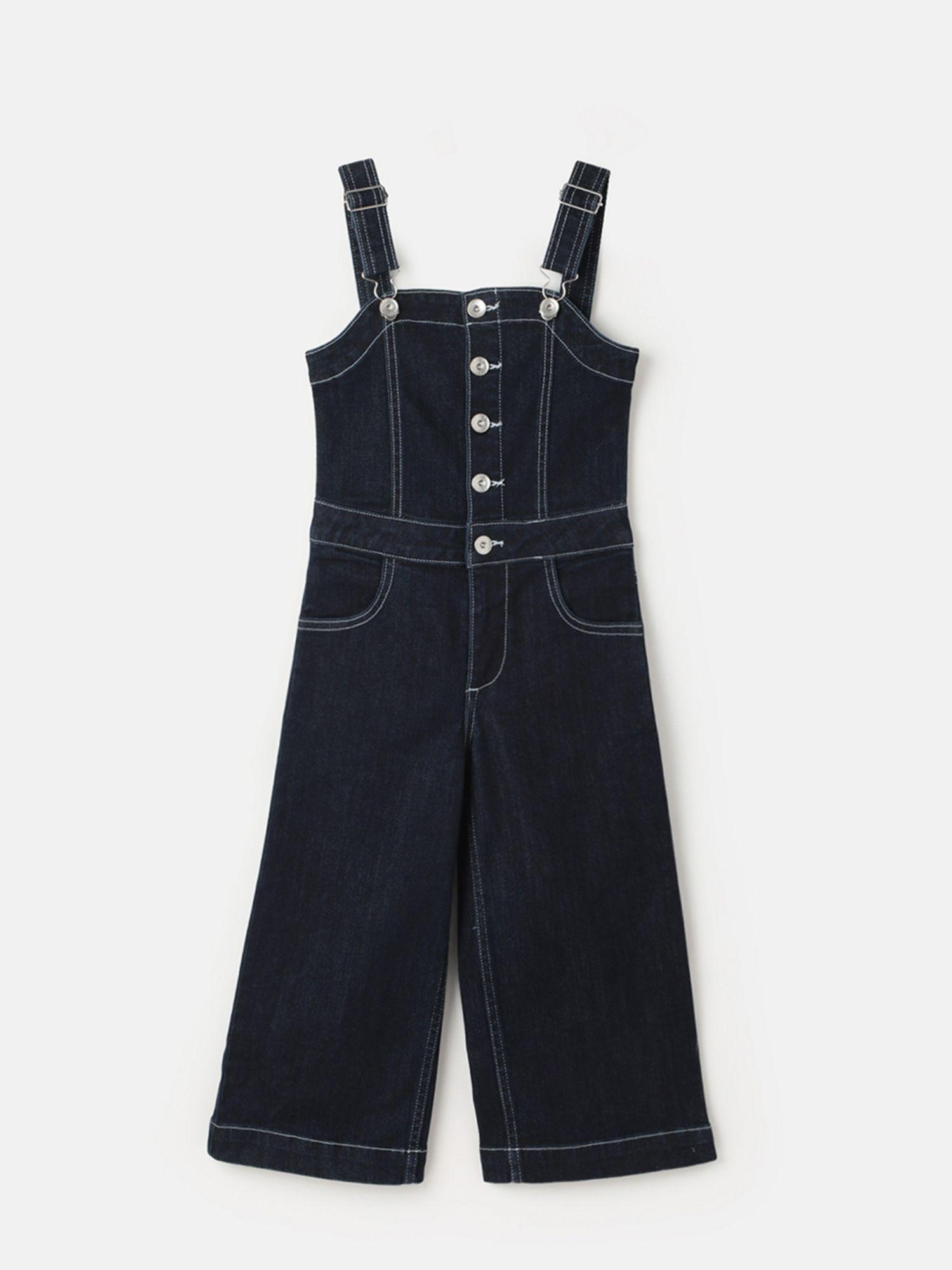 girls regular fit square neck solid dungaree