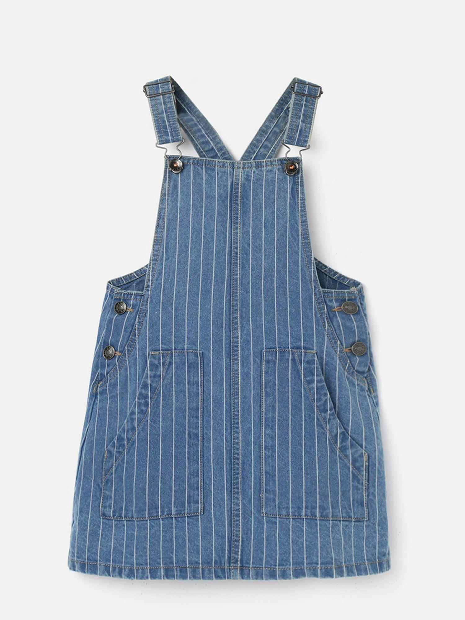 girls regular fit square neck striped dungaree