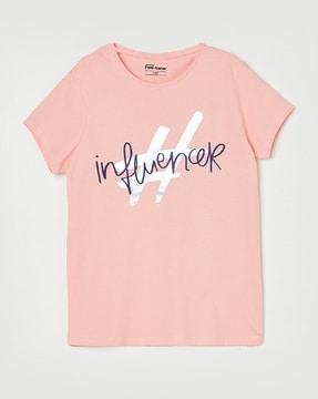 girls regular fit typographic print t-shirt