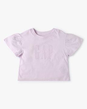 girls relaxed fit t-shirt with logo embroidery
