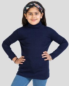 girls ribbed high-neck pullover