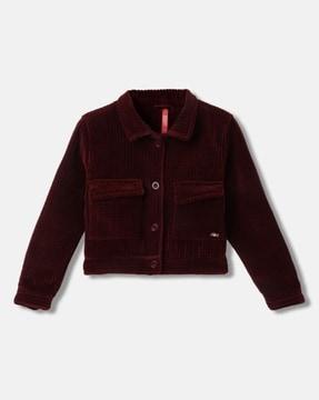 girls ribbed jacket with button closure